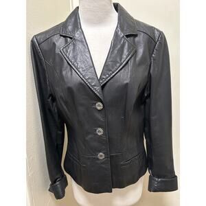 Women’s Leather Danier Jacket Zip up Mid Length Black Work Classic Fitted - Med
